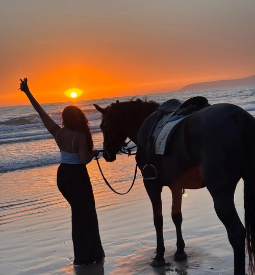 Sunset horse ride along the beaches of Taghazout and Agadir with ocean views