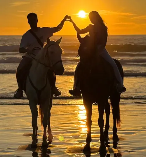 Private sunset horse ride on the beach in Taghazout and Agadir with ocean views